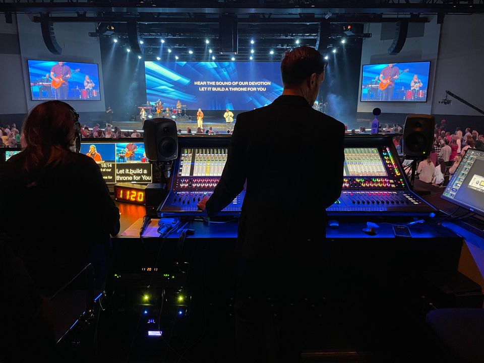 Pink Palace Media mixing live front of house at a church service