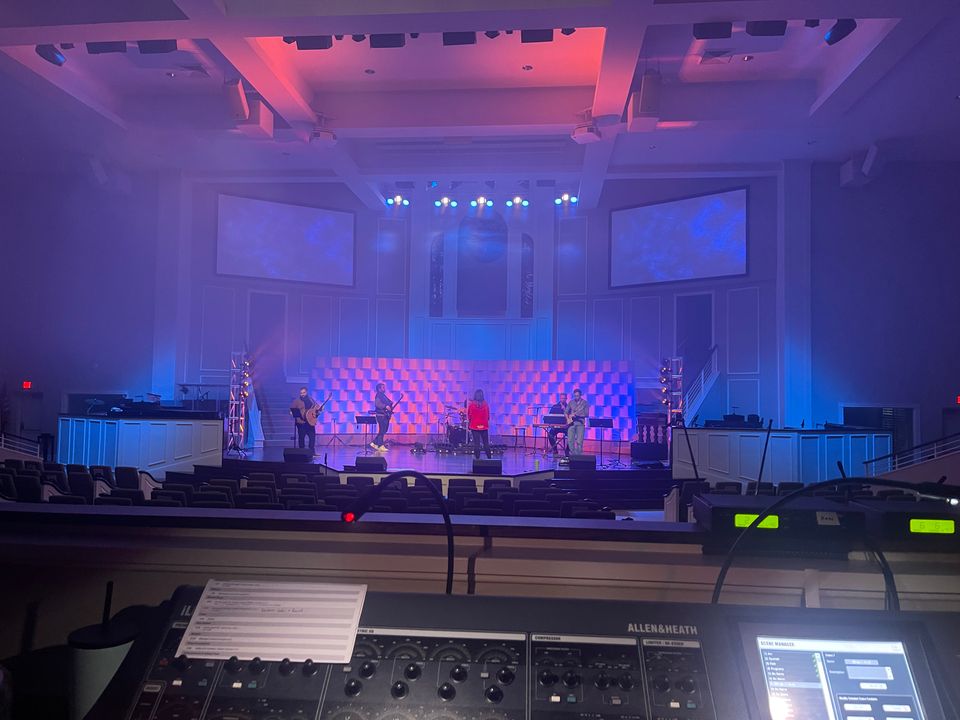 Stage washed in purple and blue from the Elation rig